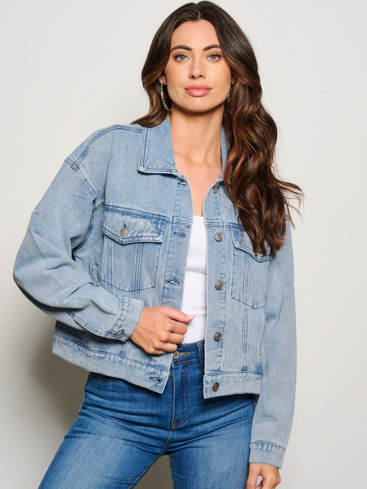 WOMEN'S LONG SLEEVE BUTTON CLOSURE STUDS GRAPHIC DENIM JACKET