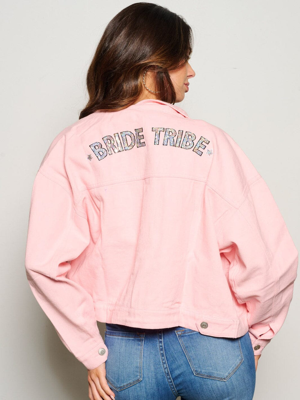 WOMEN'S LONG SLEEVE BUTTON CLOSURE STUDS GRAPHIC DENIM JACKET