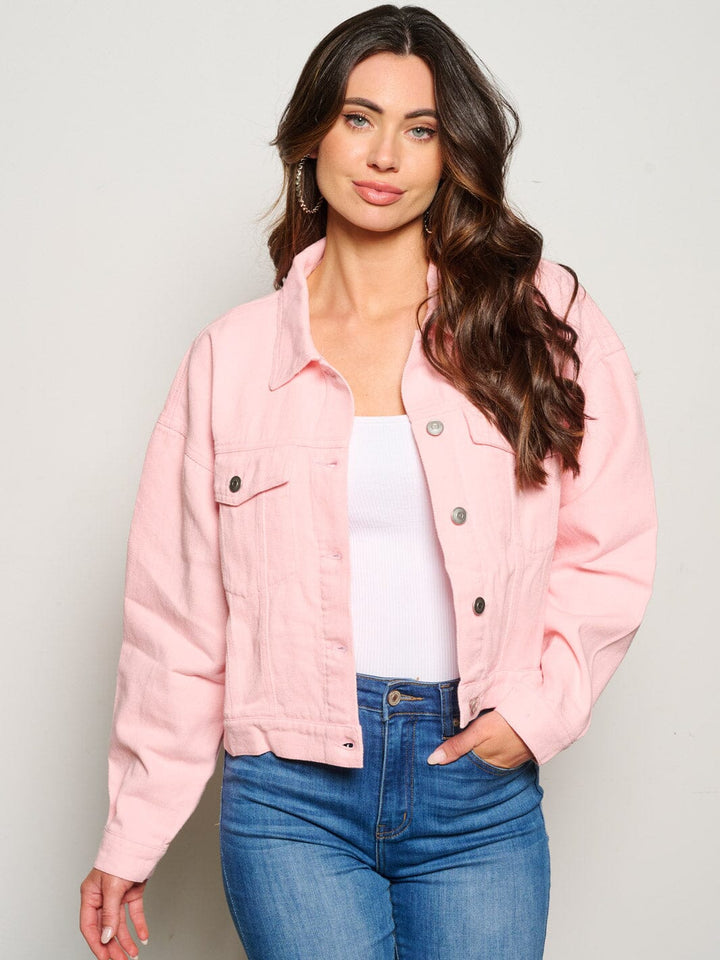 WOMEN'S LONG SLEEVE BUTTON CLOSURE STUDS GRAPHIC DENIM JACKET