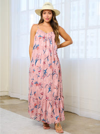 WOMEN'S SLEEVELESS OPEN BACK POCKETS TUNIC FLORAL MAXI DRESS