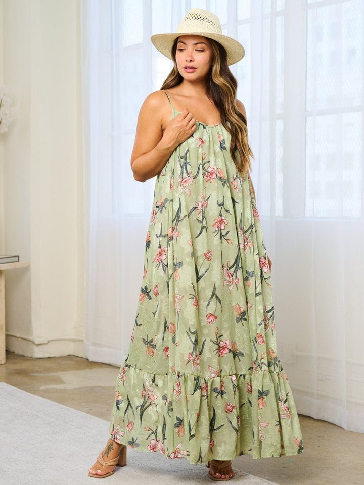 WOMEN'S SLEEVELESS OPEN BACK POCKETS TUNIC FLORAL MAXI DRESS