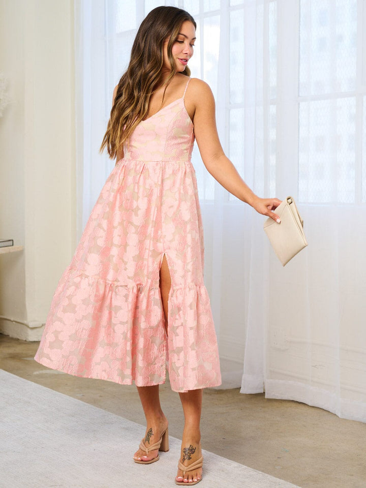 WOMEN'S SLEEVELESS V-NECK FRONT SLIT FLORAL MIDI DRESS