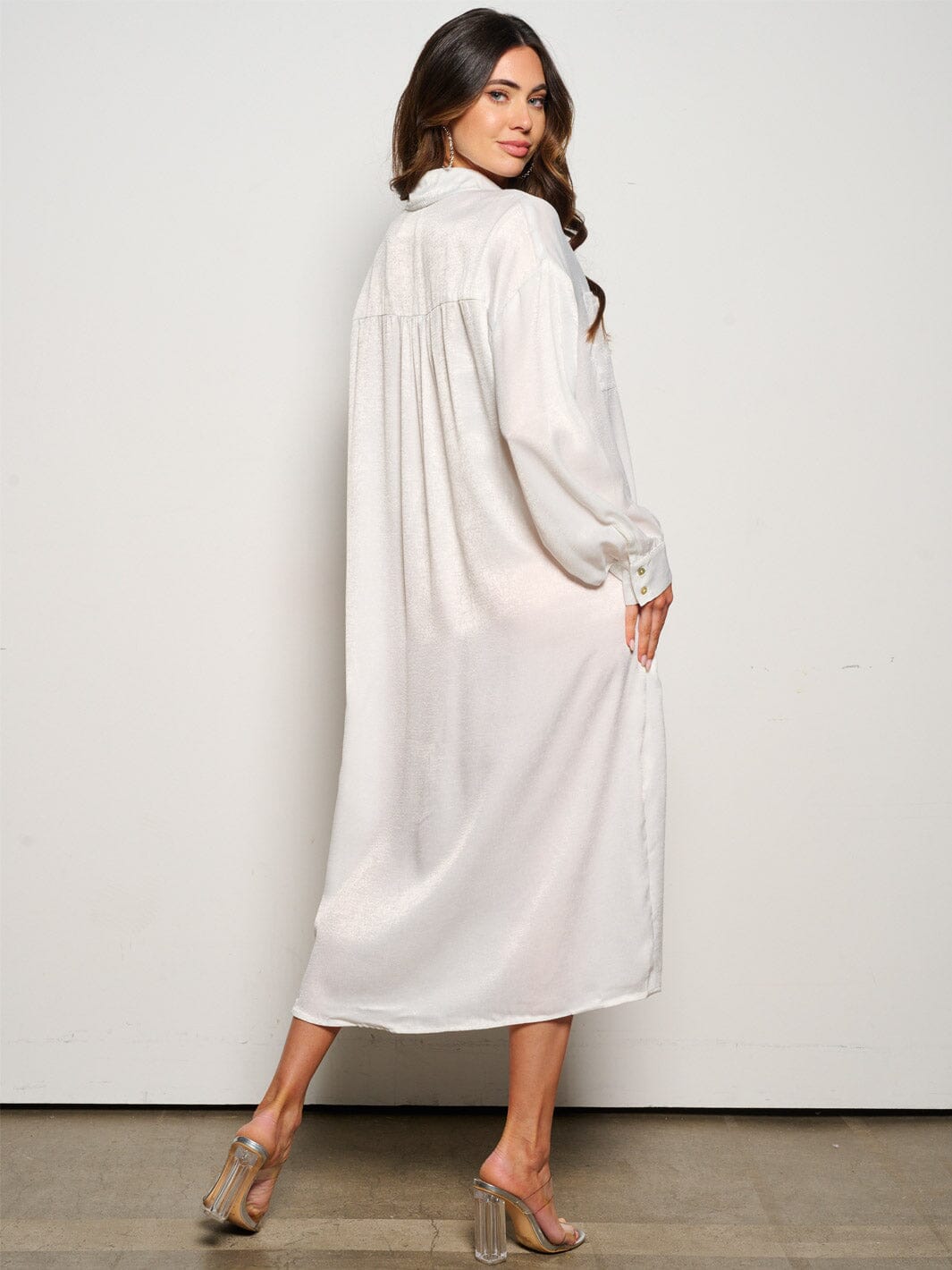 WOMEN'S LONG SLEEVE BUTTON UP FRONT POCKET TUNIC MAXI DRESS