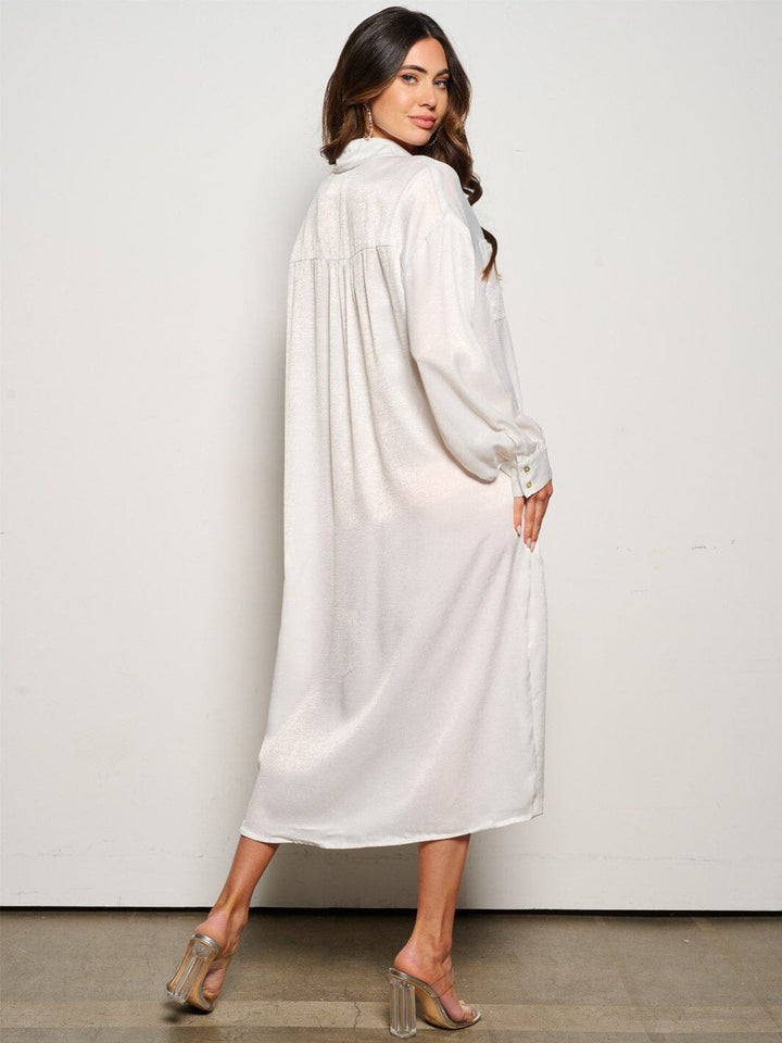 WOMEN'S LONG SLEEVE BUTTON UP FRONT POCKET TUNIC MAXI DRESS