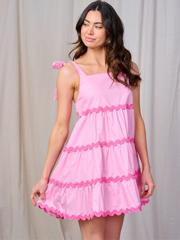 WOMEN'S SLEEVELESS TRIM DETAILED TIERED TUNIC MINI DRESS