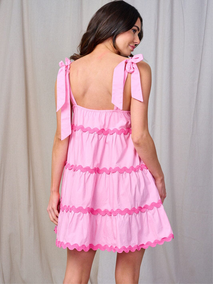 WOMEN'S SLEEVELESS TRIM DETAILED TIERED TUNIC MINI DRESS