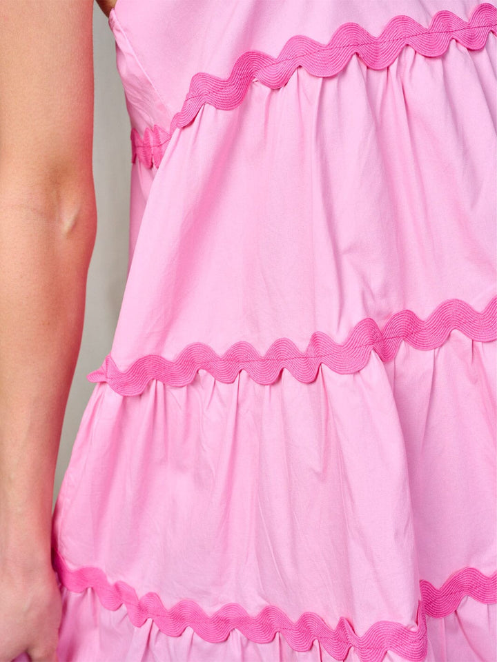 WOMEN'S SLEEVELESS TRIM DETAILED TIERED TUNIC MINI DRESS