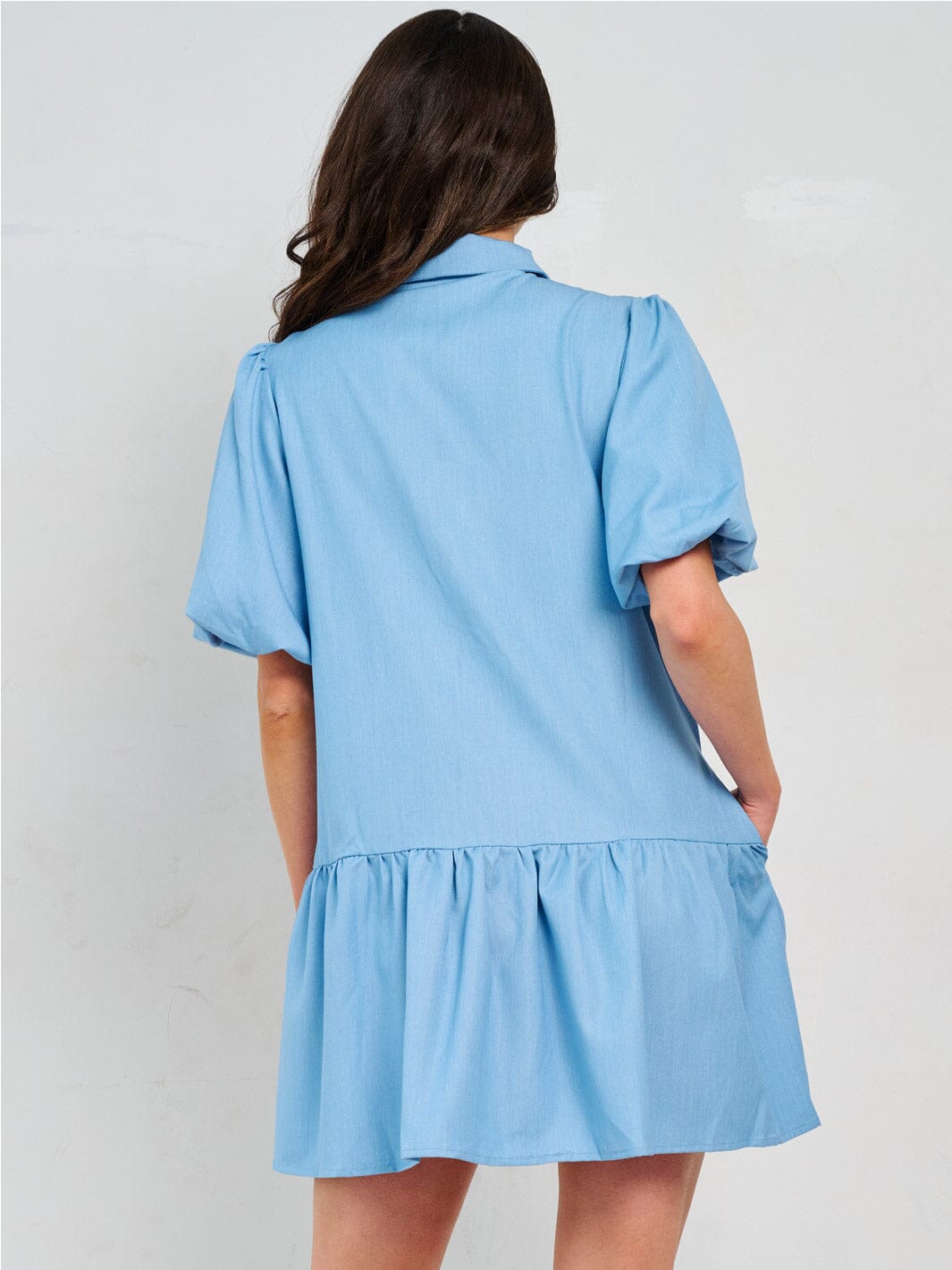 WOMEN'S SHORT PUFF SLEEVE FRONT POCKETS BUTTON CLOSURE GRAPHIC SEQUINS MINI DRESS