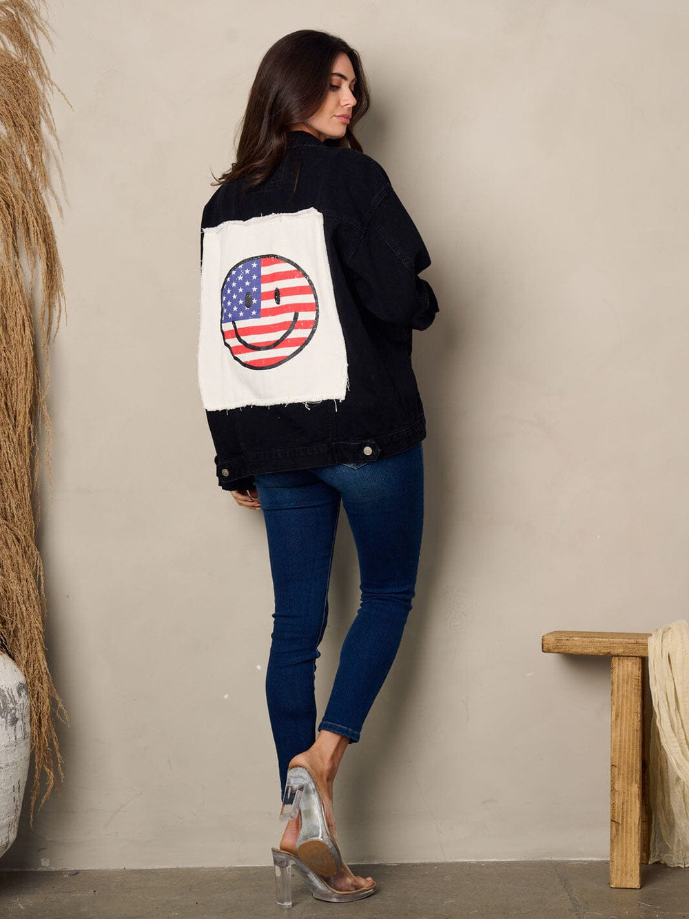 WOMEN'S LONG SLEEVE BUTTON UP BACK GRAPHIC DETAILED DENIM JACKET