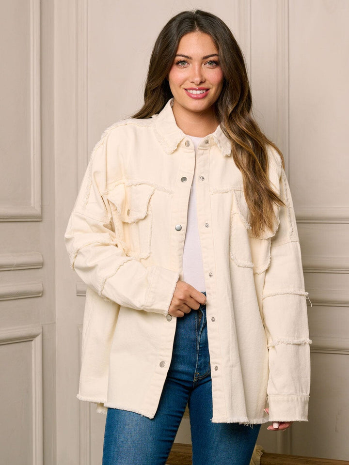 WOMEN'S LONG SLEEVE BUTTON UP GRAPHIC DENIM JACKET