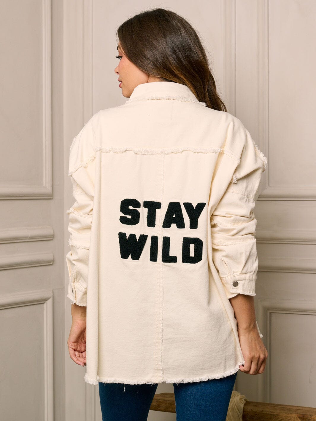 WOMEN'S LONG SLEEVE BUTTON UP GRAPHIC DENIM JACKET