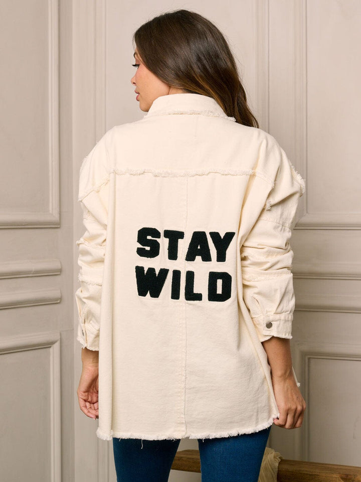 WOMEN'S LONG SLEEVE BUTTON UP GRAPHIC DENIM JACKET