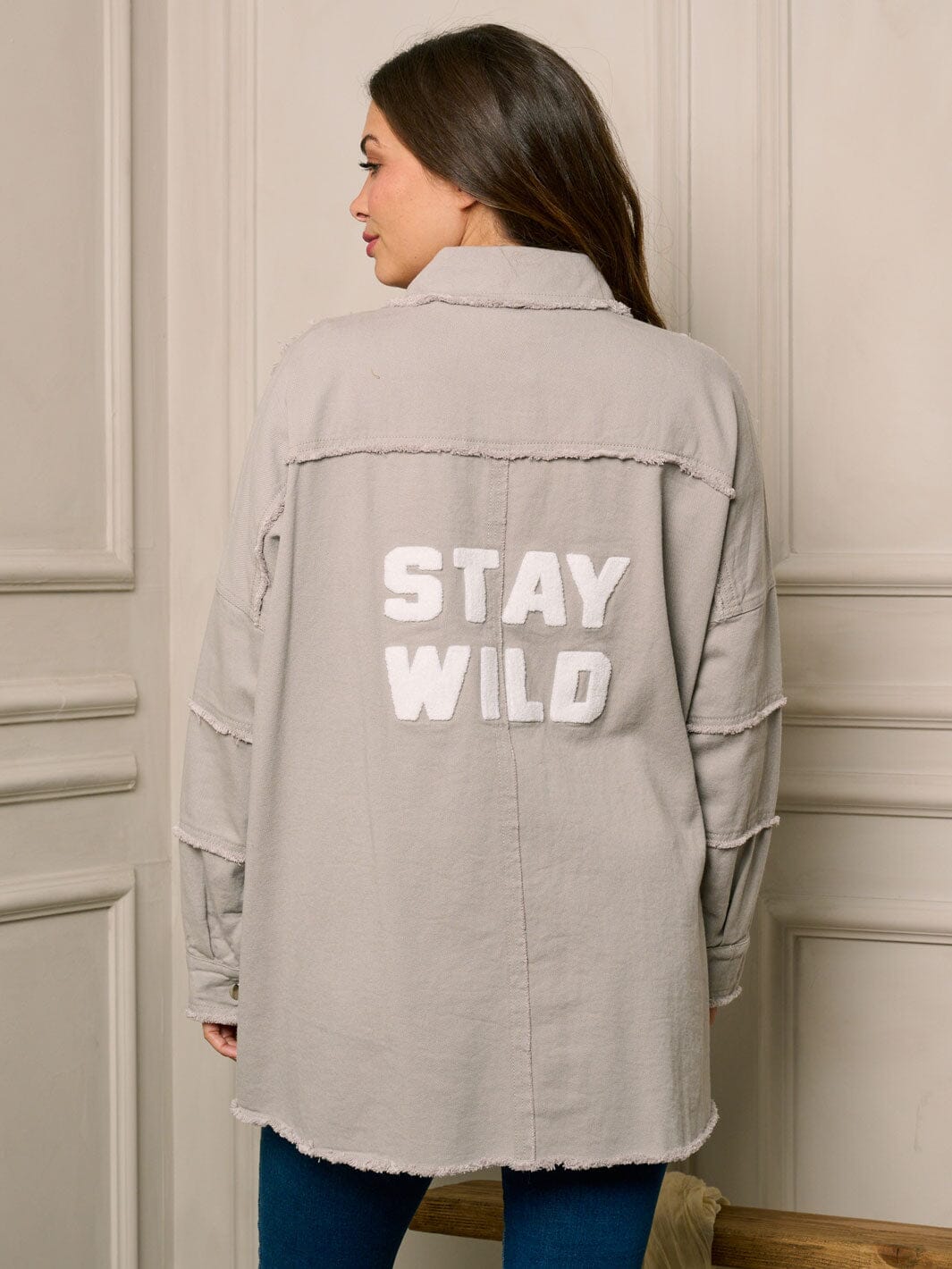 WOMEN'S LONG SLEEVE BUTTON UP GRAPHIC DENIM JACKET