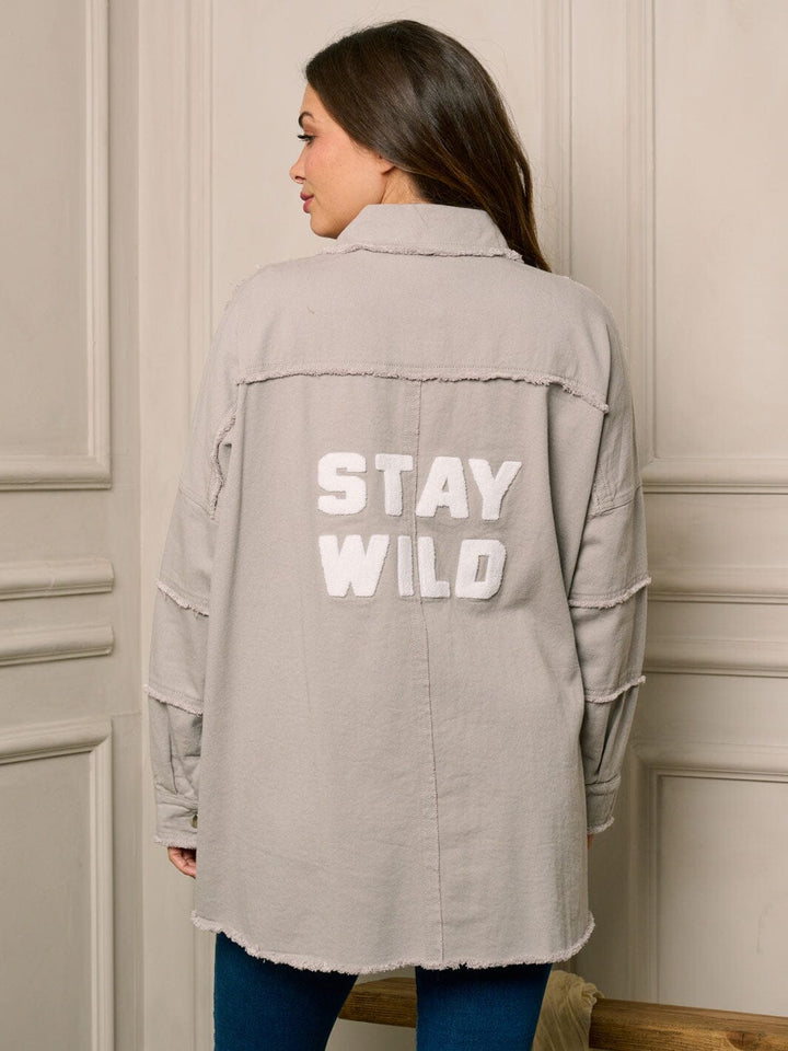 WOMEN'S LONG SLEEVE BUTTON UP GRAPHIC DENIM JACKET