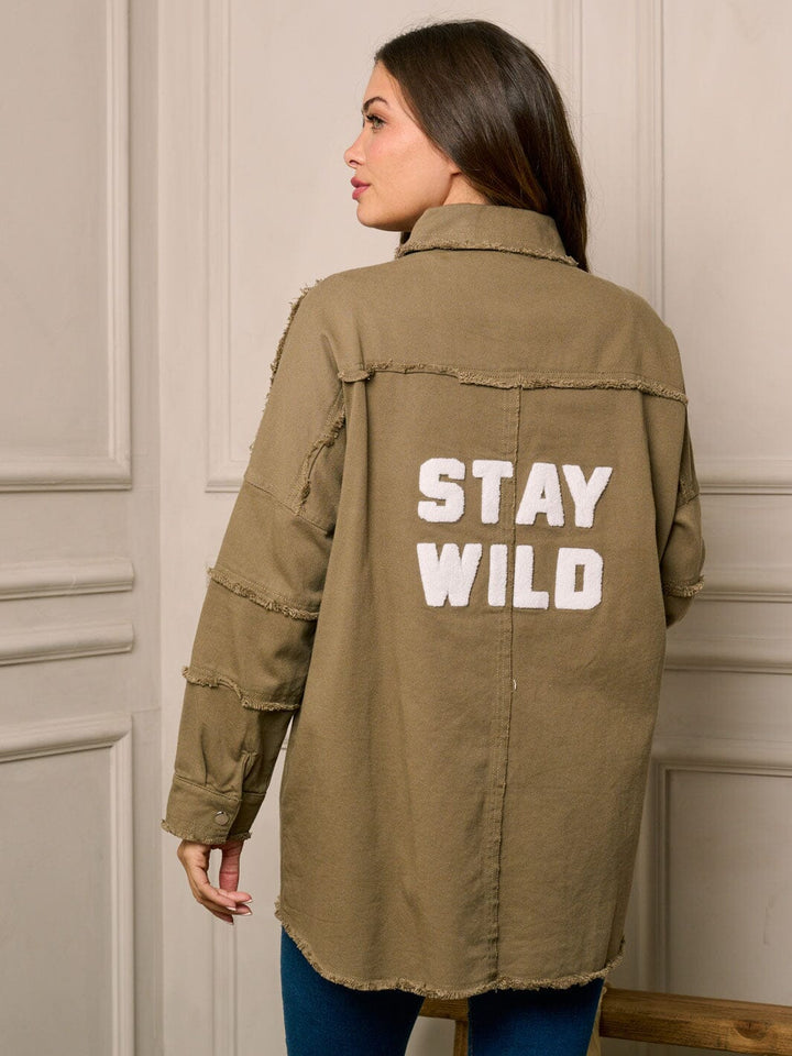 WOMEN'S LONG SLEEVE BUTTON UP GRAPHIC DENIM JACKET