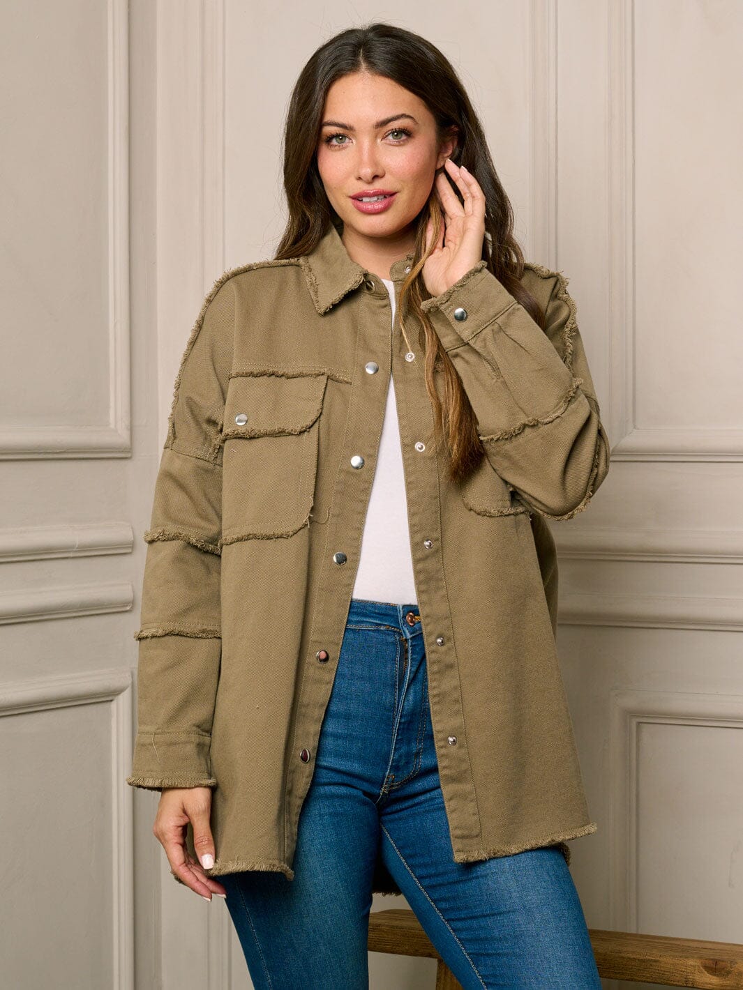 WOMEN'S LONG SLEEVE BUTTON UP GRAPHIC DENIM JACKET