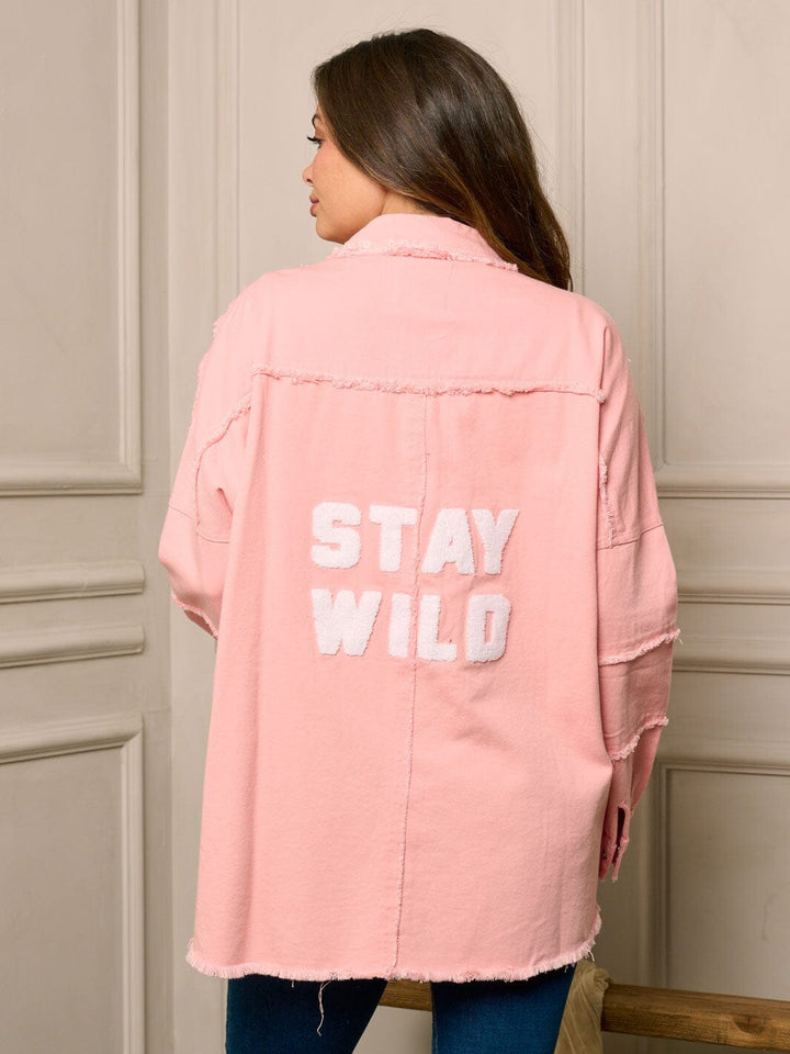 WOMEN'S LONG SLEEVE BUTTON UP GRAPHIC DENIM JACKET