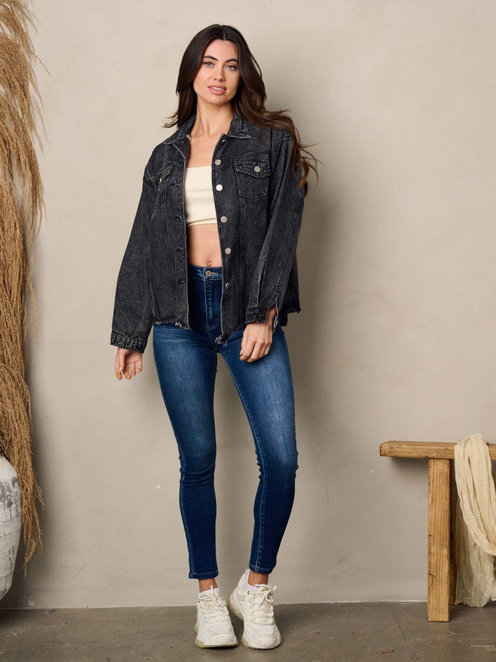WOMEN'S LONG SLEEVE WASHED DENIM JACKET