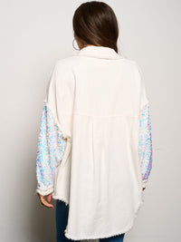 WOMEN'S LONG SLEEVE BUTTON CLOSURE SEQUINS POCKETS DENIM JACKET