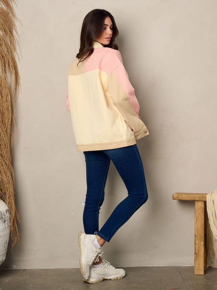 WOMEN'S LONG SLEEVE BUTTON UP COLORBLOCK DENIM JACKET