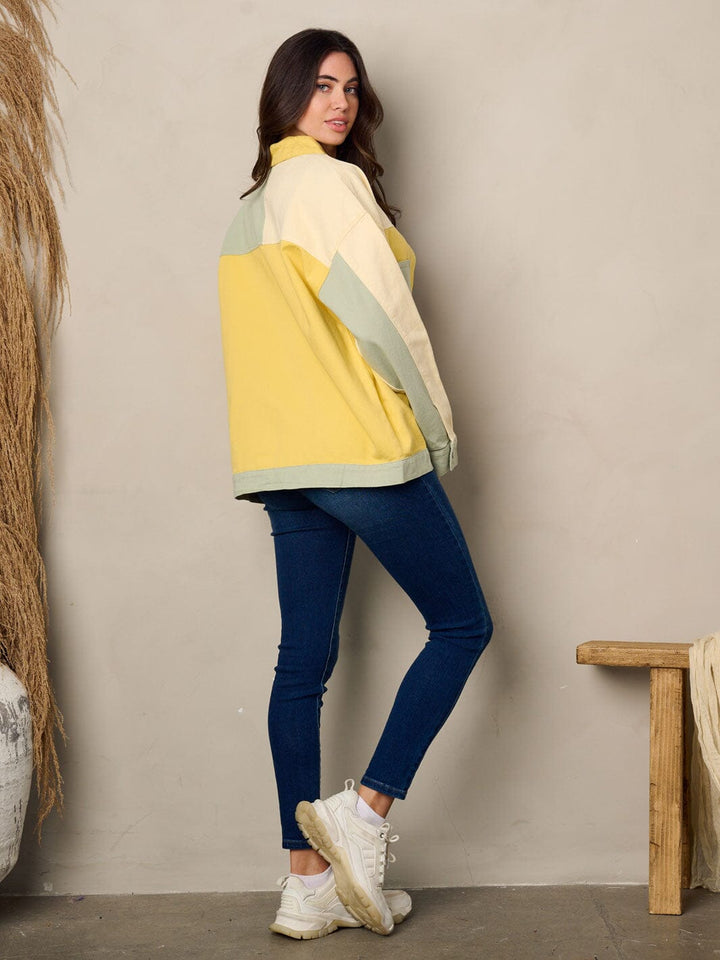 WOMEN'S LONG SLEEVE BUTTON UP COLORBLOCK DENIM JACKET