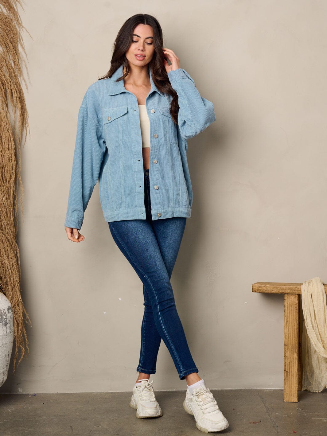 WOMEN'S LONG SLEEVE BUTTON UP CORDUROY JACKET