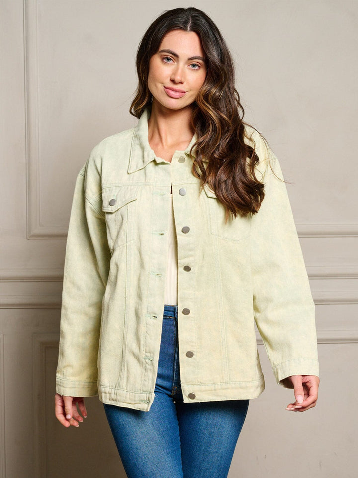 WOMEN'S LONG SLEEVE GRAPHIC WASHED DENIM JACKET