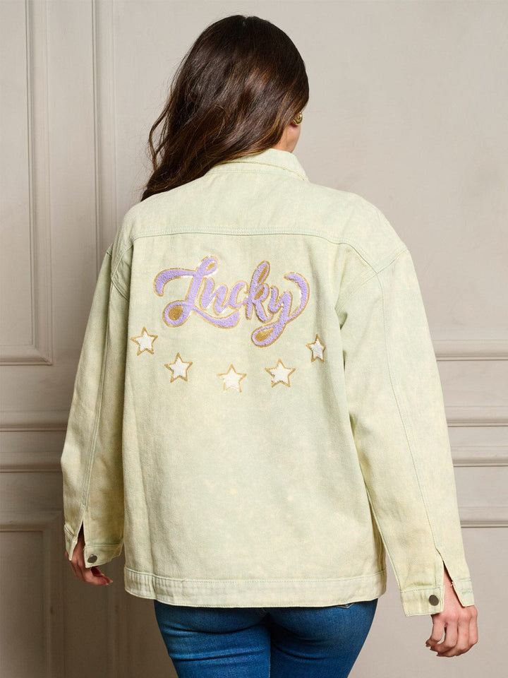 WOMEN'S LONG SLEEVE GRAPHIC WASHED DENIM JACKET