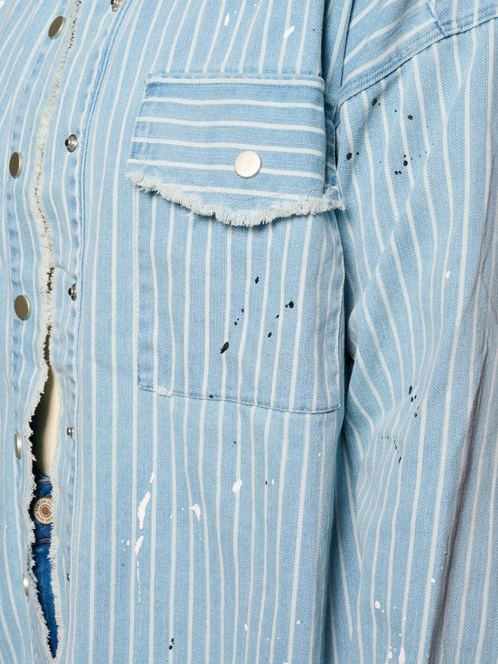 WOMEN'S LONG SLEEVE BUTTON CLOSURE PAINT SPLATTER DENIM TOP