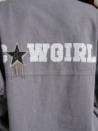WOMEN'S LONG SLEEVE BUTTON UP FRONT POCKET GRAPHIC DENIM JACKET