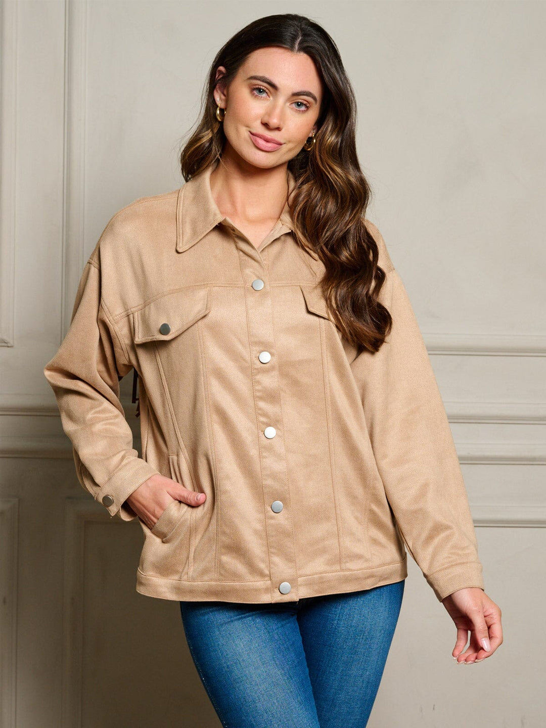 WOMEN'S LONG SLEEVE BUTTON UP STAR FRINGE BACK DETAILED JACKET