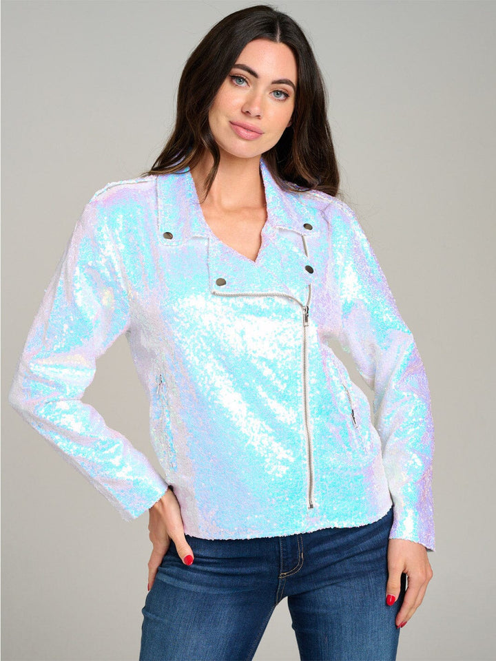 WOMEN'S LONG SLEEVE ZIPPER CLOSURE FRONT POCKET SEQUINS JACKET