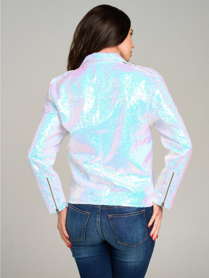 WOMEN'S LONG SLEEVE ZIPPER CLOSURE FRONT POCKET SEQUINS JACKET