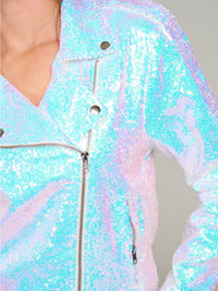 WOMEN'S LONG SLEEVE ZIPPER CLOSURE FRONT POCKET SEQUINS JACKET