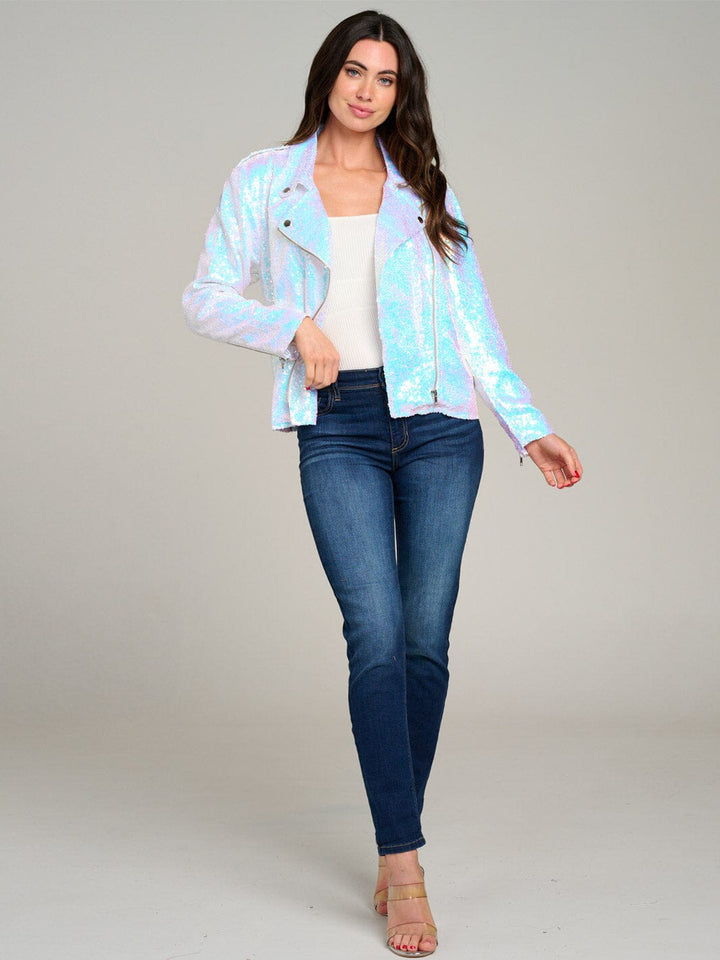 WOMEN'S LONG SLEEVE ZIPPER CLOSURE FRONT POCKET SEQUINS JACKET