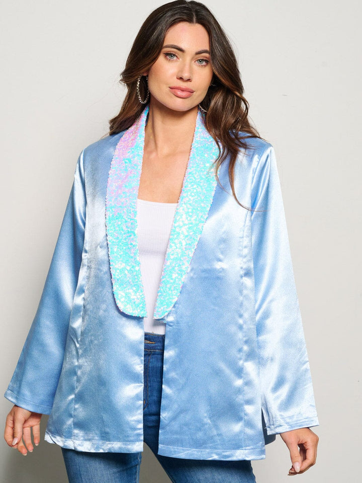 WOMEN'S LONG SLEEVE OPEN FRONT SEQUINS COLLAR BLAZER