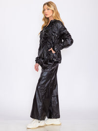WOMEN'S ELASTIC WAIST CARGO POCKETS METALLIC ADJUSTABLE WIDE LEG PANTS