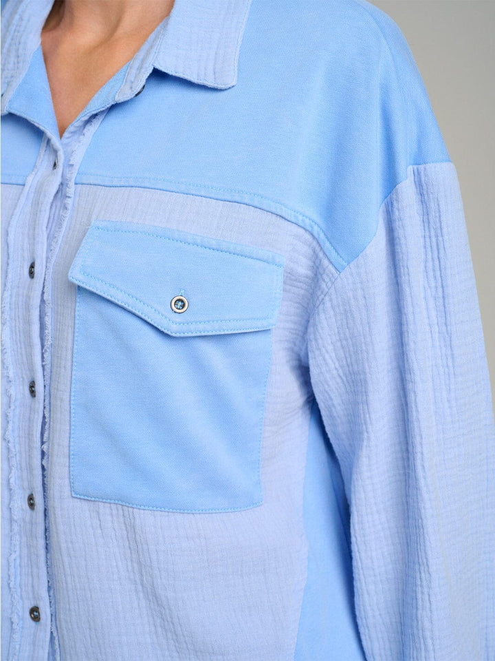 WOMEN'S LONG SLEEVE BUTTON UP FRONT POCKETS HIGH-LOW OVERSIZE TOP