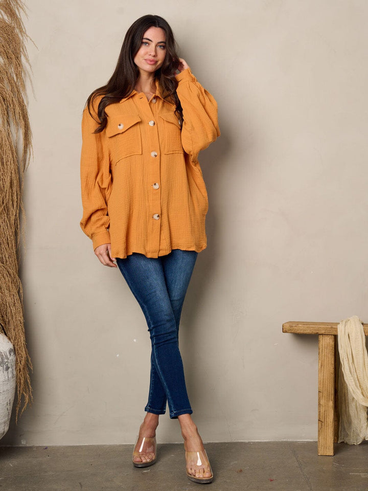 WOMEN'S LONG SLEEVE BUTTON UP OVERSIZED TOP