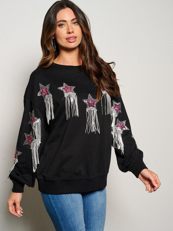 WOMEN'S LONG SLEEVE SEQUINS DETAILED SWEATER