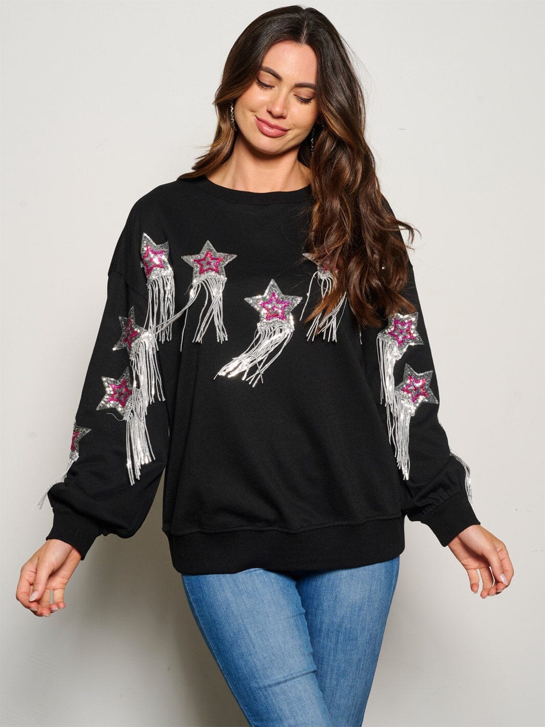 WOMEN'S LONG SLEEVE SEQUINS DETAILED SWEATER