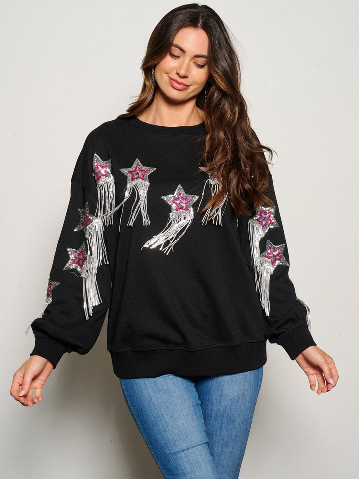 WOMEN'S LONG SLEEVE SEQUINS DETAILED SWEATER