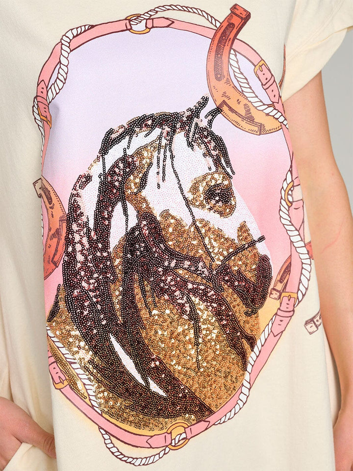 WOMEN'S SHORT SLEEVE FRONT POCKETS GRAPHIC TUNIC MINI DRESS