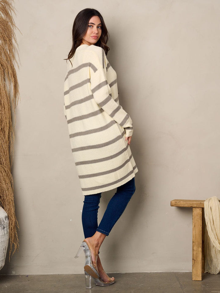 WOMEN'S LONG SLEEVE POCKETS STRIPES CARDIGAN
