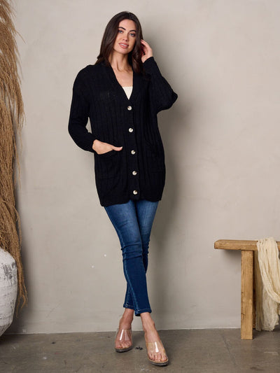 WOMEN'S LONG SLEEVE BUTTON UP POCKETS CARDIGAN