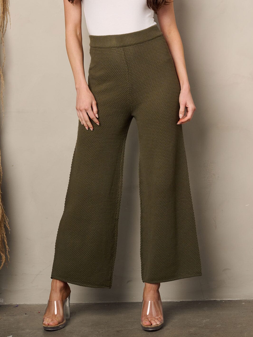 WOMEN'S WIDE LEG CROP WAFFLE PANTS