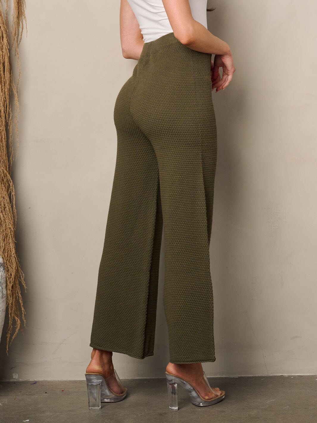 WOMEN'S WIDE LEG CROP WAFFLE PANTS