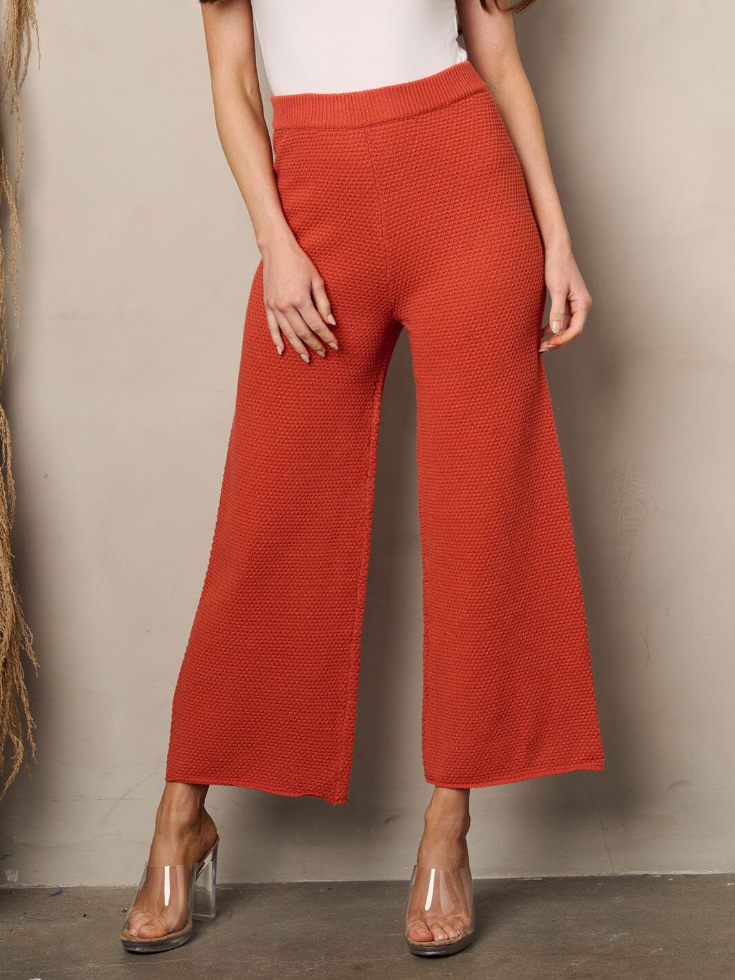 WOMEN'S WIDE LEG CROP WAFFLE PANTS