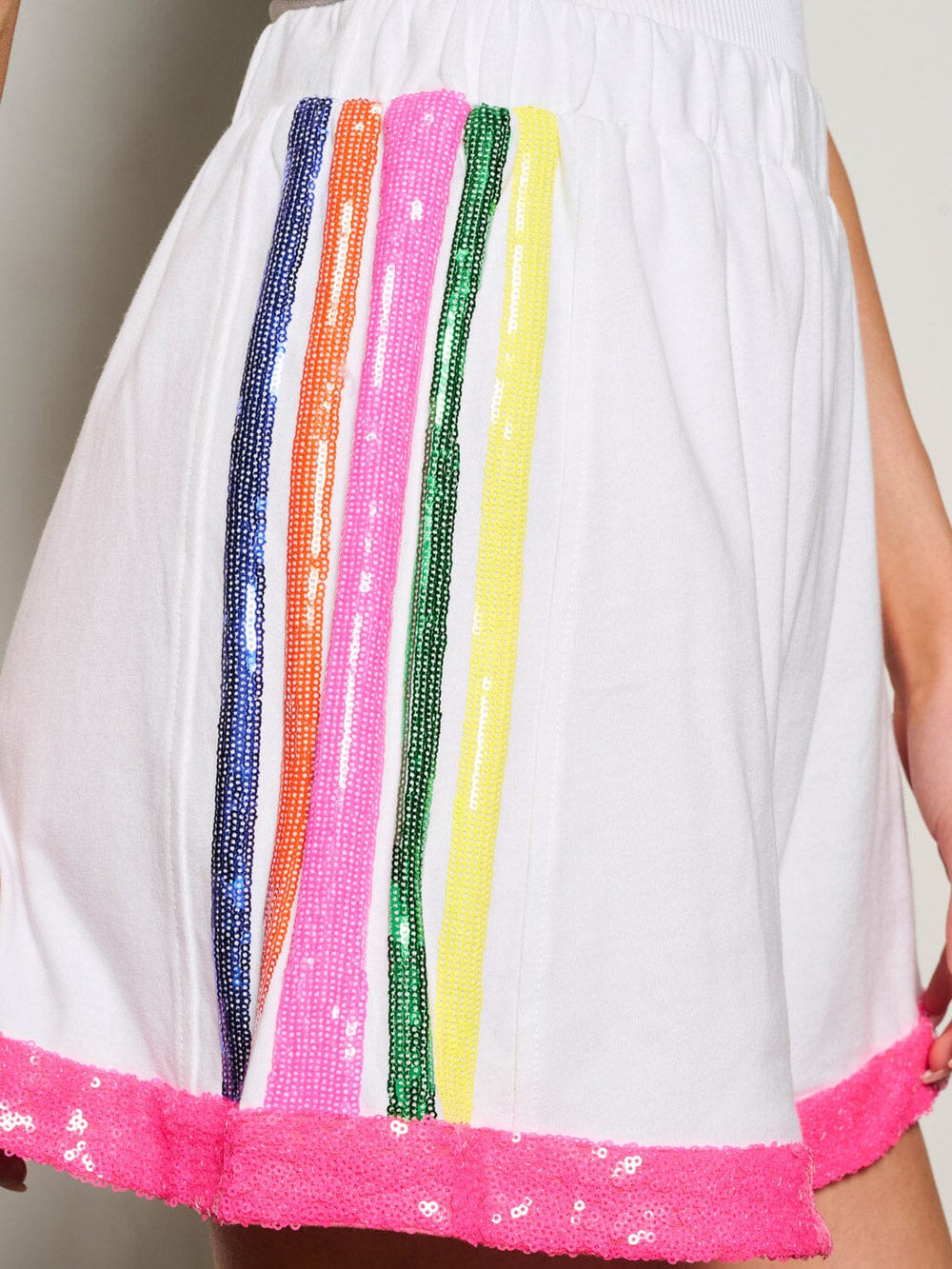 WOMEN'S ELASTIC WAIST COLORBLOCK SEQUINS STRIPES MINI SHORTS
