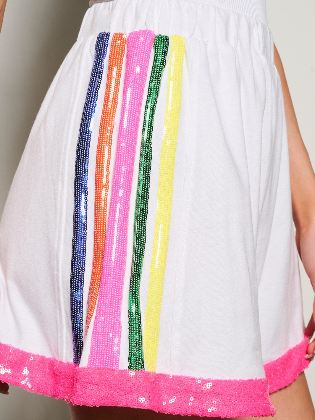 WOMEN'S ELASTIC WAIST COLORBLOCK SEQUINS STRIPES MINI SHORTS